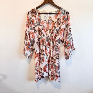 Boho Festival Paisley Kimono Sleeve Tunic Babydoll Top One Size Flowing Retro